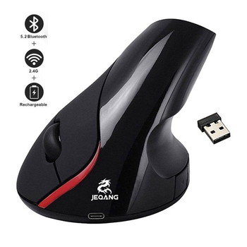 Мишка комп'ютерна бездротова вертикальна JEQANG JW-581 Bluetooth BT3.0 BT5.2 безшумна з вбудованим акумулятором Black