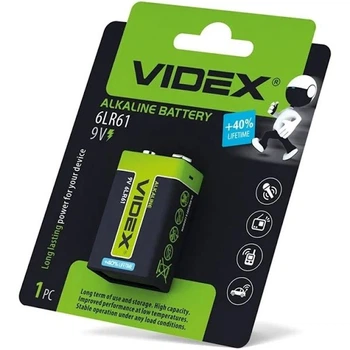 Батарейка щелочная Videx Alkaline 6F22 6LR61 9V Крона Blister