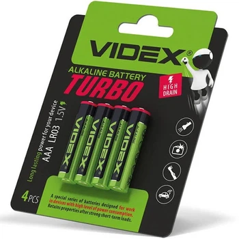 Батарейка щелочная Videx TURBO Alkaline LR03 AAA Blister 4шт