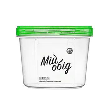 Контейнер для харчових продуктів 0,5л круглий прозорий/зелений Народний продукт