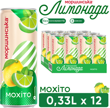 Упаковка напитка сокосодержащего Моршинська Лимонада со вкусом Мохито 0.33 л х 12 банок (4820017003056)