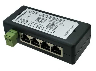 Инжектор PoE 4 портовый LAN Port Passive DC12V-48V(upto 10A) в корпусе IEEE802.3af/at 10/100 Mbps CCTV