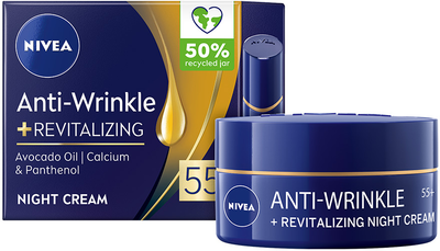 Нічний крем для обличчя NIVEA проти зморшок + ревіталізація 55+ 50 мл (4005900525031/4006000072418)