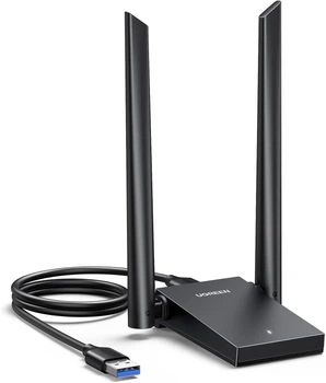 Адаптер WiFi 5G 2.4G двухдиапазонный UGREEN CM495 AX1800 WiFi 6 настольный с двумя антеннами высокий коэффициент усиления 5 дБ и кабелем питания USB micro-B 1 м Black (25226)