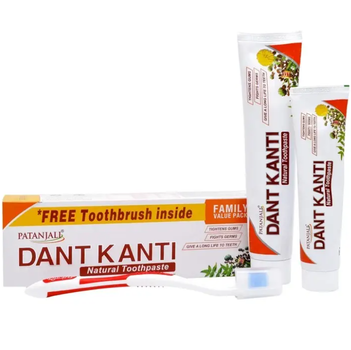 Зубная паста аюрведическая Patanjali Дант Канти – Натуральная, 200 г + 100 г + зубная щетка