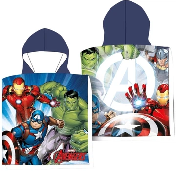 Дитячий пляжний рушник пончо Marvel Avengers супергерої Марвел Месники 55х110 см з каптуром для хлопчика 2-6 років