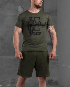 Армійський чоловічий літній костюм ЗСУ шорти+футболка L олива (87564)