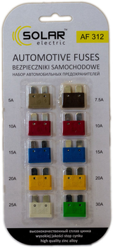 Предохранитель euro 5-30 А разноцветные Solar (цинковые), к-т (10 шт.)