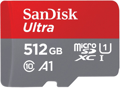 Карта памяти SanDisk microSDXC 512GB UHS-I V30 Class 10 Ultra A1 W150MB/s + SD-адаптер (SDSQUAC-512G-GN6MA)