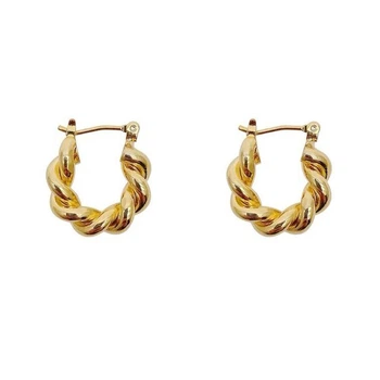 Модные позолоченные женские серьги-кольца с узором спиралью 14K на каждый день (DW4019)