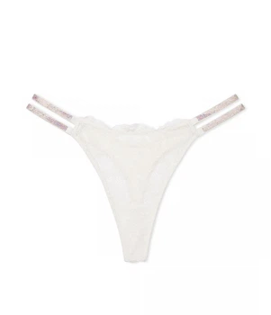 Трусики Victoria's Secret Double Shine Strap Lace Thong Panty белые размер XS