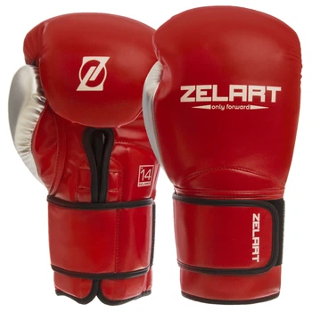 Перчатки боксерские PU Zelart (размер 14oz, красный-серебряный) (BO-1384_Красно-серебряный_14)