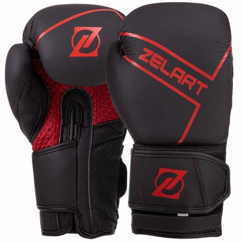 Перчатки боксерские кожаные Zelart VL-3149 (размер 10 oz, Черный-красный)