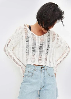 В`язаний oversize светр кроп One size білий