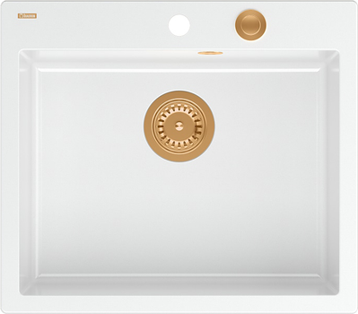 Кухонна мийка Quadron Morgan 110 Біла + syfon Push-2-Open в кольорі PVD (HB8304U1-C1_P2O)