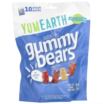 Жевательные мишки без глютена, YumEarth, со вкусом клубники, вишни, манго и персика, 10 пакетиков по 198 г