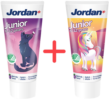 Упаковка зубной пасты Jordan Junior 6-12 лет 50 мл х 2 шт (7046110075579)
