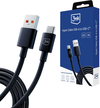Кабель 3mk Hyper | USB-A to Type-C | 60 Вт | 1.2 м | Черный | (5903108541275)