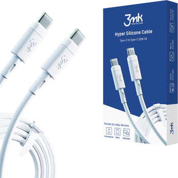Кабель 3MK Hyper Silicone | Type-C to Type-C | 60 Вт | 1 м | Білий (5903108444088)