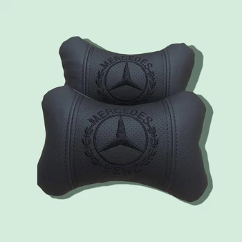 Автомобільні подушки на підголовник Mercedes / Мерседес (2шт) чорні з чорним логотипом