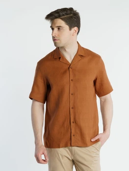 Льняна сорочка чоловіча коричнева Arber Hawaii Shirt 42 зріст 5 коричневий (M04.15.38.321)
