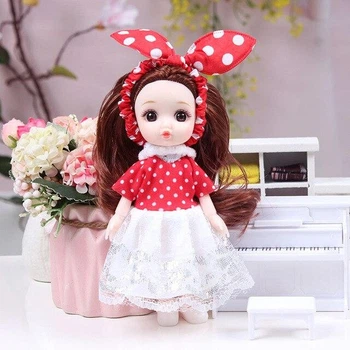 Шарнирная кукла BJD красное платье "Горох" 16см (К243)