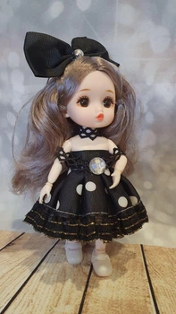 Шарнирная кукла BJD "Черное платье в горох" 16см (К011)