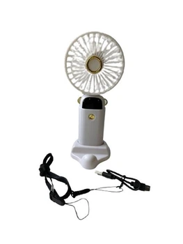 Аккумуляторный мини ручной вентилятор Mini Fan Z9 с индикатором заряда на 5 скоростей с подставкой для телефона и ремешком на шею Белый