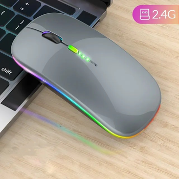 Беспроводная компьютерная мышь ITLY бесшумная с подсветкой 2.4G, серая (75761527)