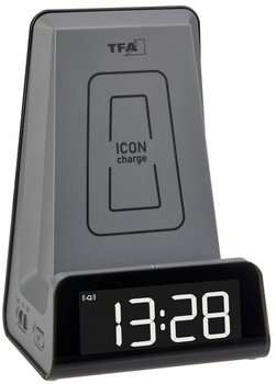 Настільний годинник-будильник TFA "ICONcharge" з бездротовою зарядкою (4009816038654)