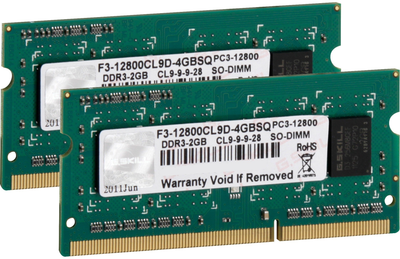 Оперативна пам'ять G.Skill SODIMM DDR3-1600 4096MB PC3-12800 (Kit of 2x2048) (F3-12800CL9D-4GBSQ)