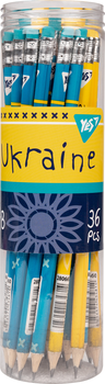 Набір олівців чорнографітних YES Ukraine круглі з гумкою 2 дизайни тубус 36 шт (280660) (5056574434814)