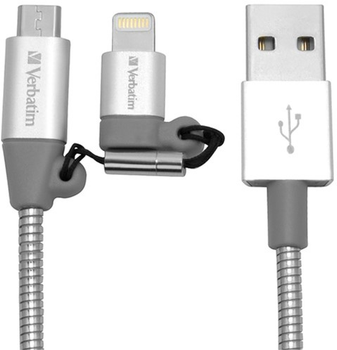Кабель Verbatim 2в1 USB - Lightning + MicroUSB 1 м Сріблястий (23942488699)