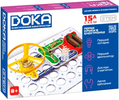 Конструктор электронный DOKA Первые шаги в электронике (Набор А, 15 схем) (D70709)