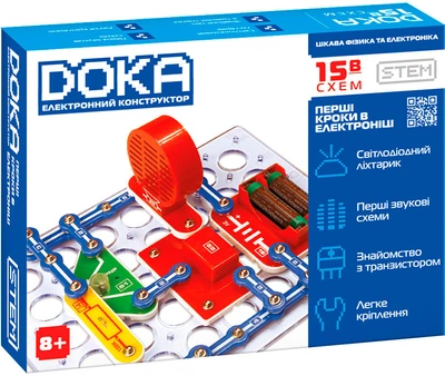 Конструктор электронный DOKA Первые шаги в электронике (Набор В, 15 схем) (D70710)