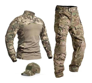 Тактична військова форма літня multicam мультикам бойовий костюм тактичний одяг ЗСУ з наколінниками + кепка XXL