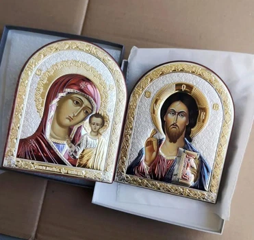 Иконы для дома арочные Спаситель и Богородица 14x17см