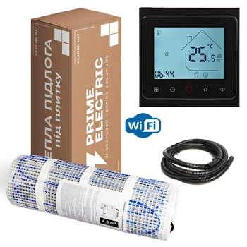 Комплект теплого пола Prime Electric PM-175 7 м² - 1225Вт нагревательный мат с программируемым WiFi терморегулятором черным