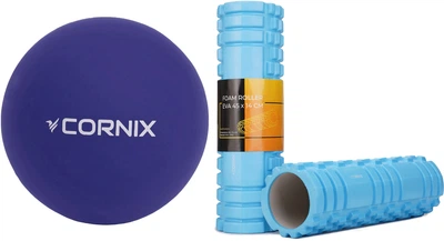 Набор Массажный мяч Cornix XR-0229 Lacrosse Ball 6.3 см Темно-синий + Массажный ролик Cornix EVA 45 x 14 см XR-0044 Sky Blue