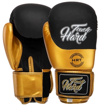 Перчатки боксерские PU на липучке HARD TOUCH BO-4439 (р-р 12oz, цвет черный-золотой)