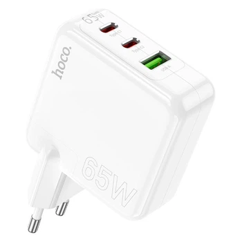 Мережевий зарядний пристрій HOCO Header three-port C115A |1USB/2Type-C, 65W/3A, PD/QC| white