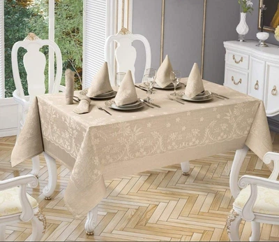 Скатерть Jackline. Pano Linen Cappucino 9886-7 бежевого цвета-160х220 см