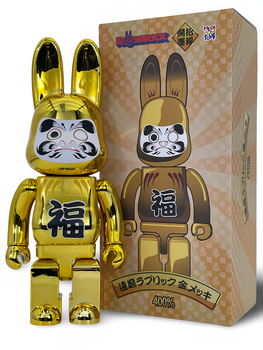 Статуетка Bearbrick x Daruma x Rabbit Gold 400% 28 см Medicom Toy Золотий заєць