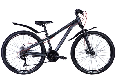 Велосипед Discovery 26" TREK AM DD рама-15" серый (матовый) с крылом Pl 2024
