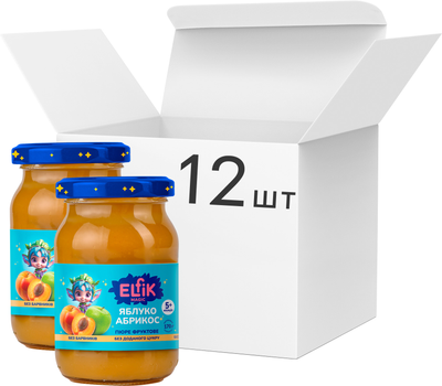 Упаковка детского пюре Elfik Magic из яблок и абрикосов без сахара 170 г х 12 шт (4820266361631)