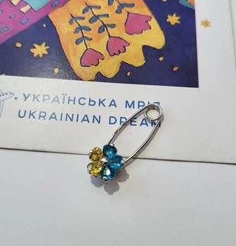 Серебряная Брошка булавка шпилька Цветок Украины с желтыми и голубыми Камнями серебро 925 пробы 6060 23 1.50г