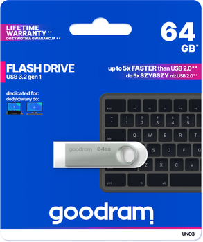 Флеш пам'ять USB Goodram UNO3 64GB USB 3.2 Steel (UNO3-0640S0R11)