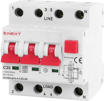Вимикач диференціального струму E.NEXT 3P+Ne rcbo.pro. C16А 30мА (p0720015)
