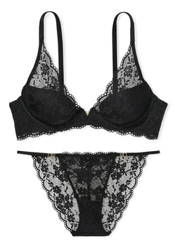 Комплект белья кружевной Victoria's Secret Love Cloud Lightly Lined Plunge 34B-S черный (14400133954QB434B/S)