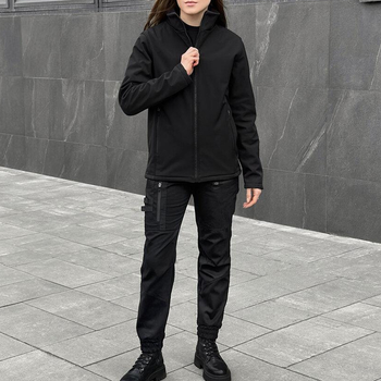 Женская Форма "Pobedov" Куртка на микрофлисе + Брюки - Карго / Демисезонный Костюм черный размер XL